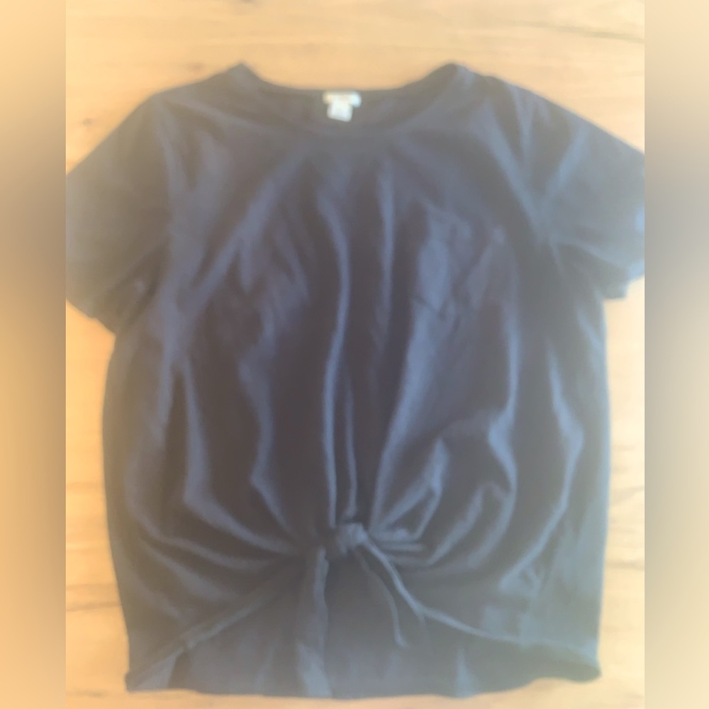 J Crew Short Sleeve Tee Shirt Waist Tie Black Women’s XL Preloved